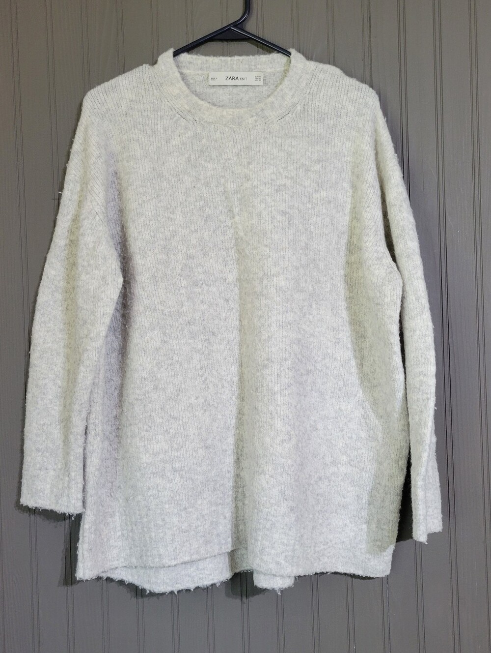 Zara Knit Long Sleeve Crewneck Sweater Wool Blend Light Gray Women's Medium